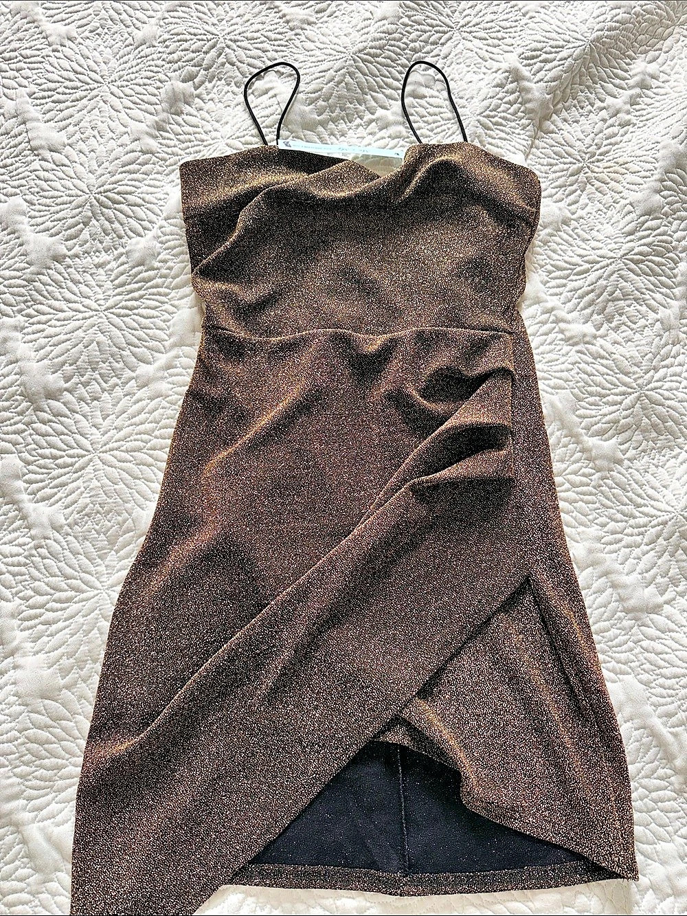 She + Sky Metallic Asymmetrical Mini Dress in Brown Size Small NWT